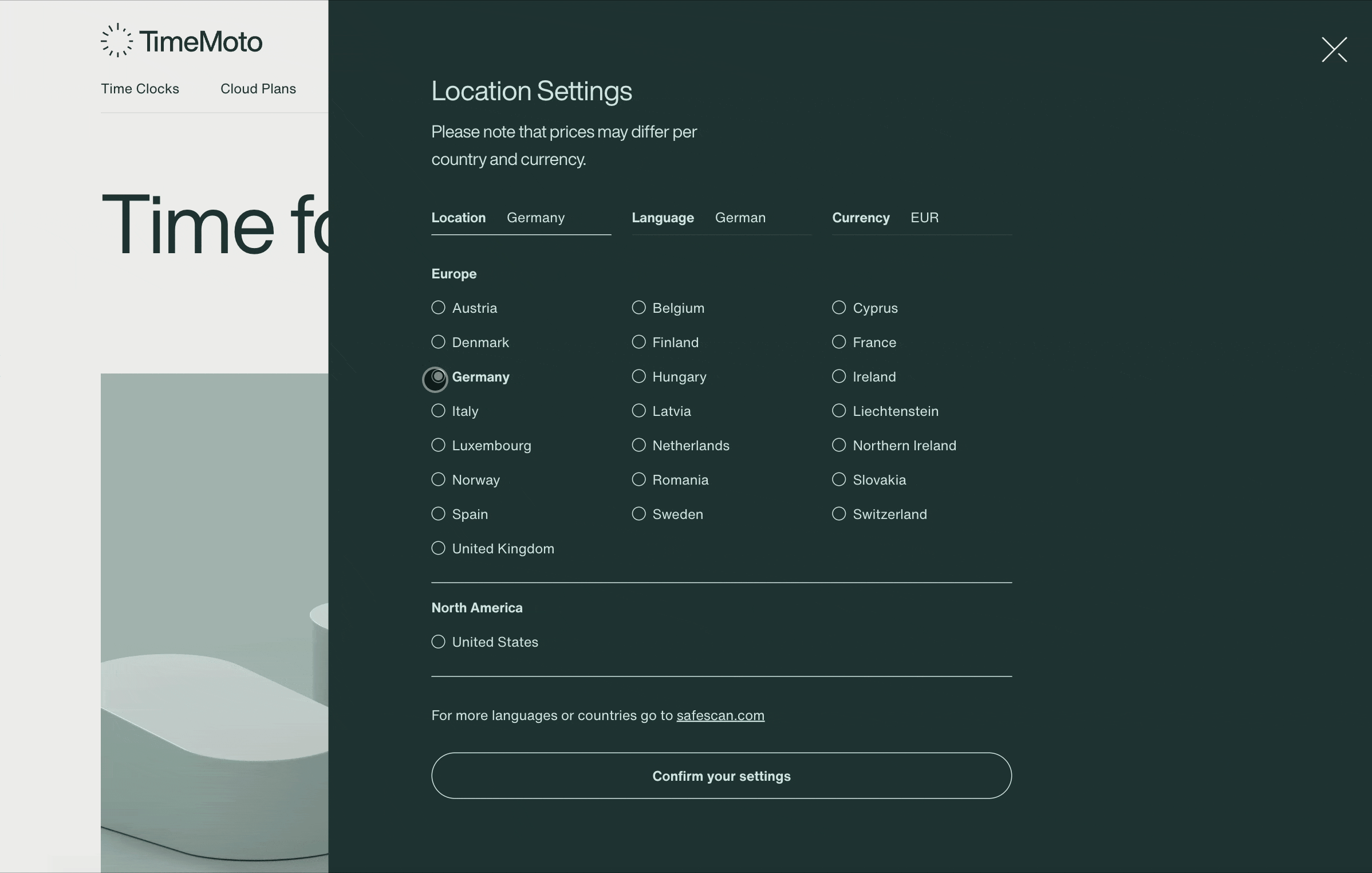 timemoto-multi-lingual Menu selectie van de multi lingual opties