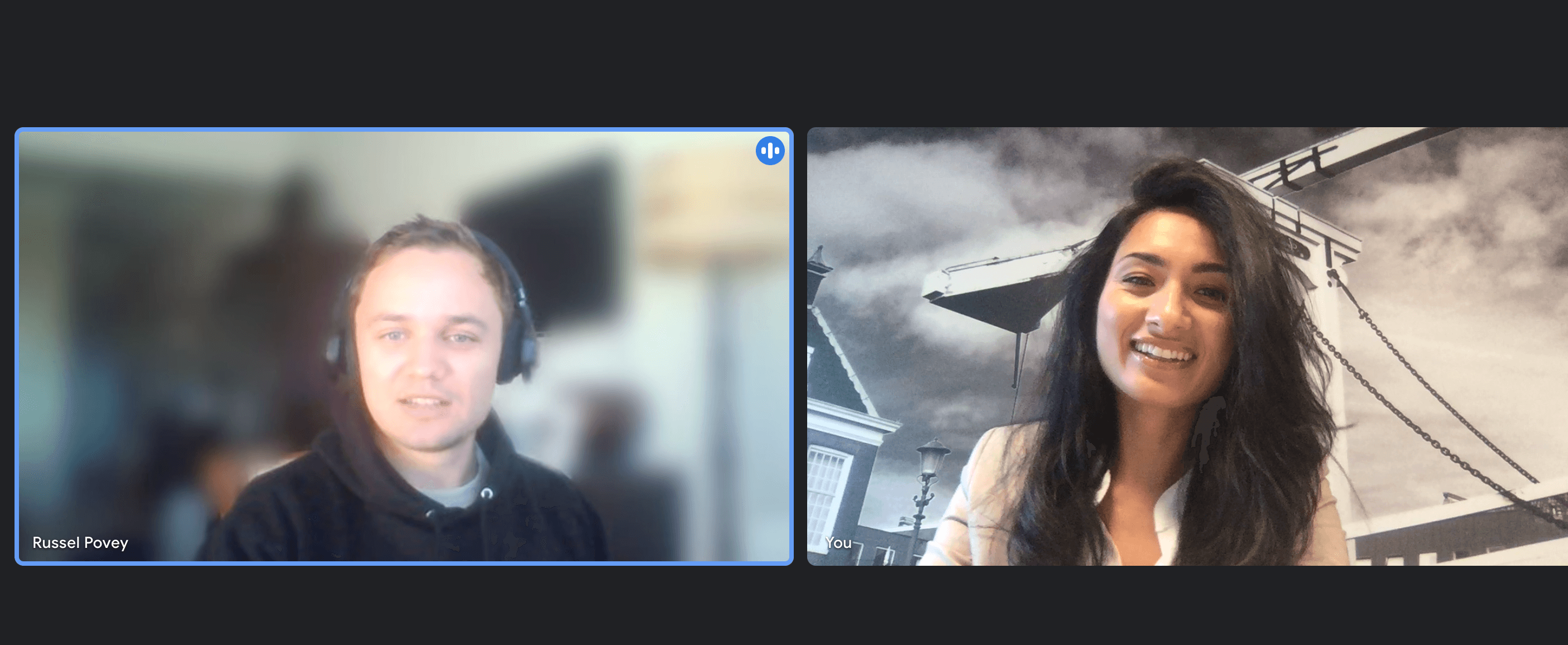 Noni and russel in a call Noni from the Netherlands and Russen from South Africa meeting online